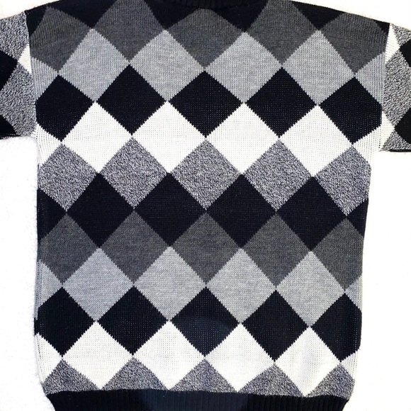 Vintage 90's Argyle Mock Neck Boyfriend Fit Chunky Sweater - Picture 2 of 4